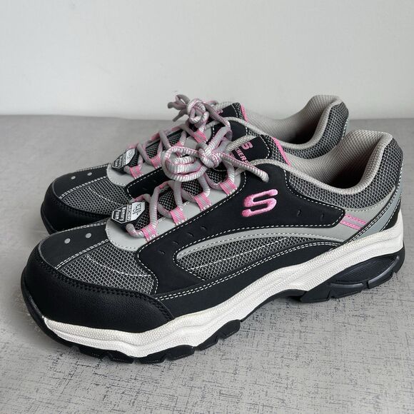 Skechers Women's Steel Toe Work Sneakers Industrial Safety Shoes 11 Black Pink - Picture 1 of 13